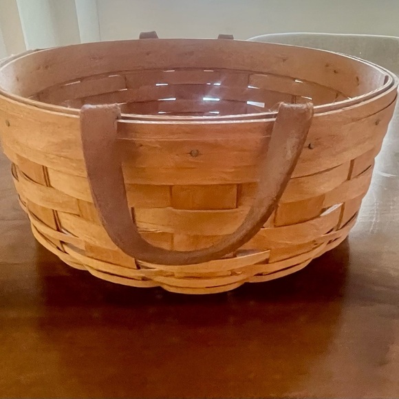 Longaberger Round Woven Darning Basket Leather Handles Vintage Handmade - Picture 3 of 8